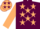Maroon, tan stars, tan sleeves