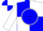 Blue, 'no luck racing' in white circle, blue and white quartered sleeves