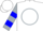 White, blue m in silver circle, silver and blue bars on sleeves