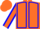 Orange body, blue seams, orange arms, blue seams, orange cap