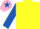 YELLOW, royal blue sleeves, pink cap, royal blue star