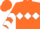 Neon orange, white diamond hoop, white chevrons on sleeves, orange cap