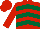 Red, Dark Green chevrons, Red sleeves and cap