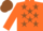 Orange body, brown stars, orange arms, brown cap