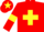 Red body, yellow cross belts, red arms, yellow armlets, red cap, yellow star