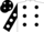 White body, black spots, black arms, white spots, black cap, white spots