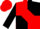 Red and black quarters, red and black card symbols, red diamond on black sleeves
