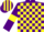 Purple and Yellow check, Purple sleeves, Yellow armlets, striped cap