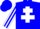 Blue body, white cross of lorraine, white arms, blue striped, blue cap