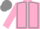 Pink body, grey seams, pink arms, grey cap