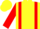Yellow body, red braces, red arms, yellow cap