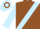 Brown, Light Blue sash and sleeves, hooped cap