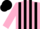 pink, black stripes, pink sleeves, black cap