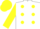 white, yellow spots, yellow sleeves and cap