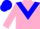 Pink body, soft blue chevron, pink arms, soft blue cap