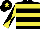 Black, Yellow hoops, Yellow and Black diabolo on sleeves, Black cap, Yellow star