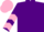 Purple, pink 'g', pink chevrons on sleeves, pink cap