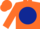 Orange body, dark blue disc, orange arms, orange cap
