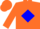 Orange, blue 'mb' in blue diamond frame