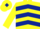 Yellow & dark blue chevrons, dark blue diamond on cap