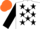 White, black stars, black sleeves, orange cap