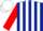 Dark Blue and White stripes, Red sleeves, White cap