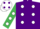 Purple, White spots, Emerald Green sleeves, White spots, White cap, Purple spots
