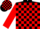 Black, black 'lac' on red heart, red blocks on sleeves