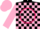 Black, hot pink circle and 'ig', pink blocks on sleeves, pink cap