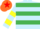 Light blue & emerald green hoops, light blue & yellow hooped sleeves, orange cap, red star