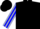 Black, silver pegasus emblem, blue stripe on sleeves