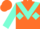 Orange, aquamarine inverted chevron, aquamarine diamond hoop on sleeves