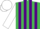 Emerald green and purple stripes, white sleeves and cap