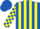 Royal Blue and Yellow stripes, checked sleeves, Royal Blue cap