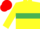 Yellow, emerald green hoop, emerald green armlet, red cap