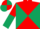 Red and dark green diabolo, halved sleeves, red and dark green quartered cap