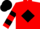 Red, black diamond, black bars on sleeves, black cap