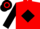 Red, black diamond & sleeves, black & red hooped cap