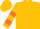 Gold, orange circled 'r', orange bars on sleeves