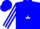 Blue, blue stars on white top half, blue 's' on white star,  white star stripe on sleeves
