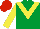 Emerald Green, Yellow chevron and sleeves, Red cap