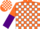 Orange and white blocks, orange and purple halved sleeves