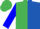 Emerald Green and Royal Blue (halved horizontally) Blue sleeves, Emerald Green cap