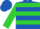 Royal blue, lime hoops, lime cuffs on sleeves, royal blue cap