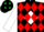 Black, red 'ajc' on white diamond, green and red diamonds on white sleeves