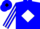Blue, blue 'b' on white diamond on black diamond, white diamond stripe on sleeves