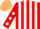 Red and white stripes, red sleeves, white spots, beige cap