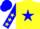 Yellow, blue star, blue sleeves, yellow stars, blue cap