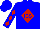 Blue, 'jgs' on red diamond, red diamonds on sleeves