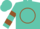 Turquoise, 'spl' in brown circle, brown bars on sleeves